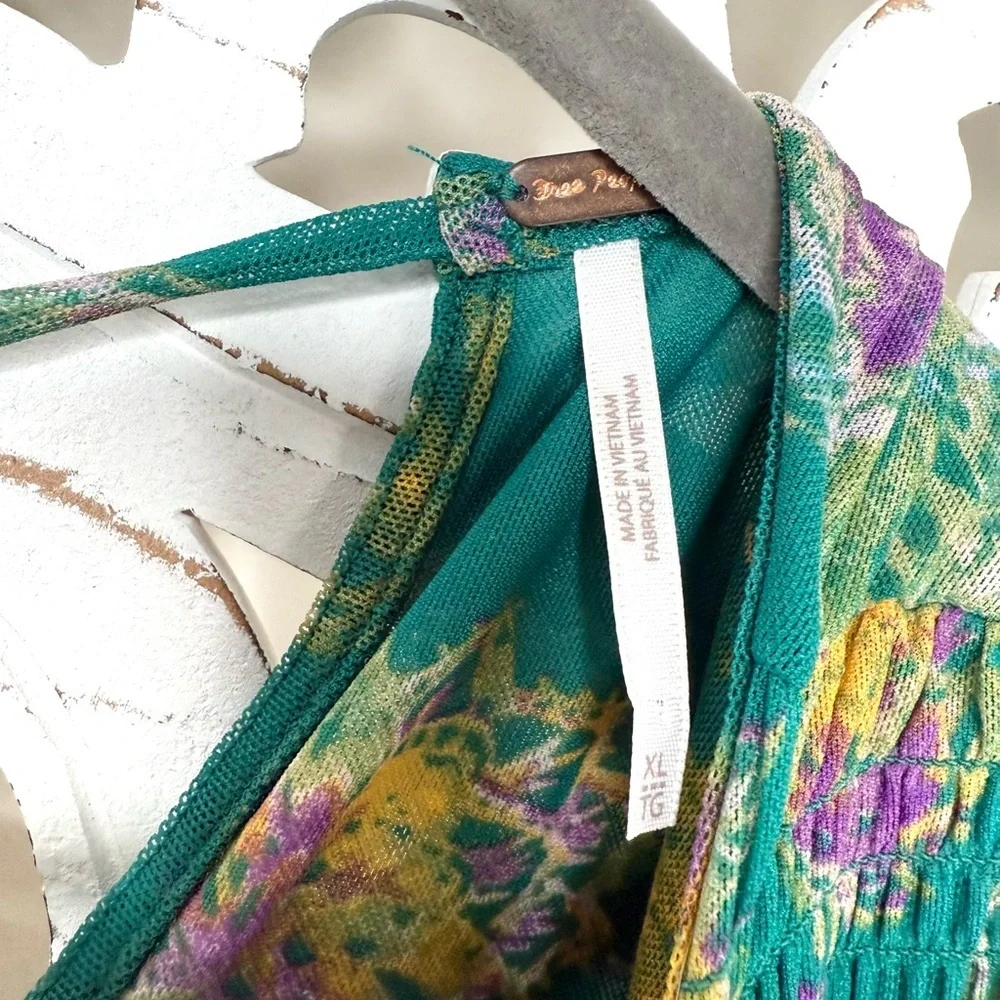 Free People Up For Anything Green Floral Blouse